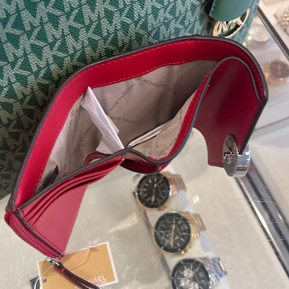 MICHAEL KORS Carmen Medium Faux Leather Wallet Bright Red NWT